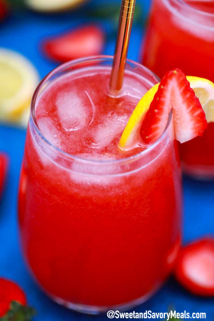 Photo of sparkling strawberry lemonade.