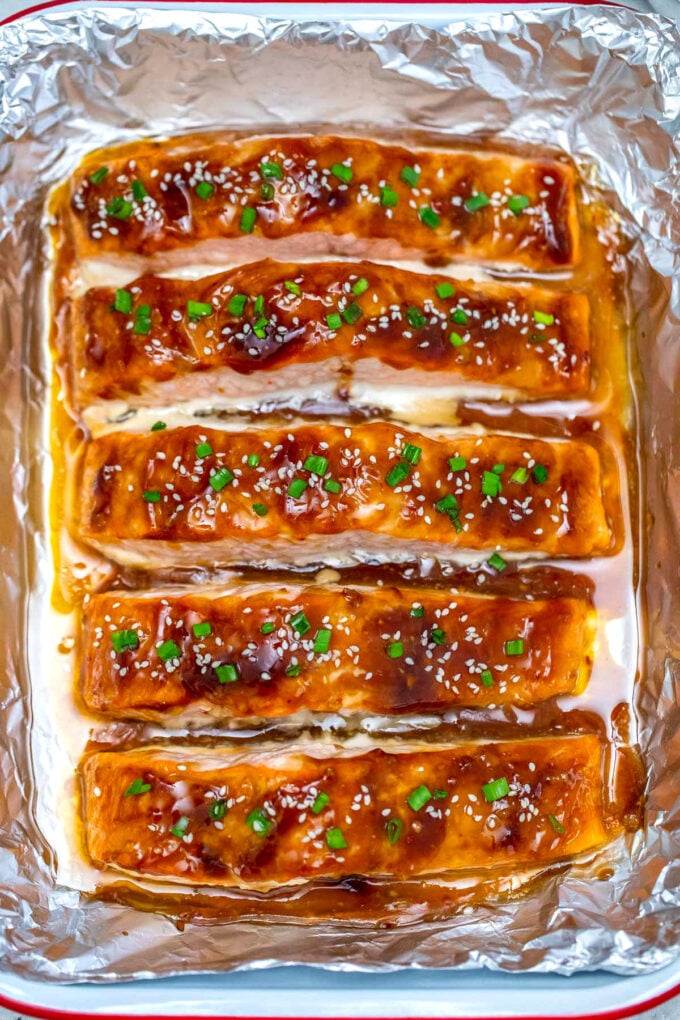 Picture of baked teriyaki salmon.