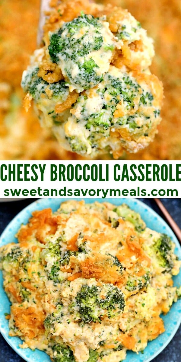 Cheesy broccoli casserole image for pin