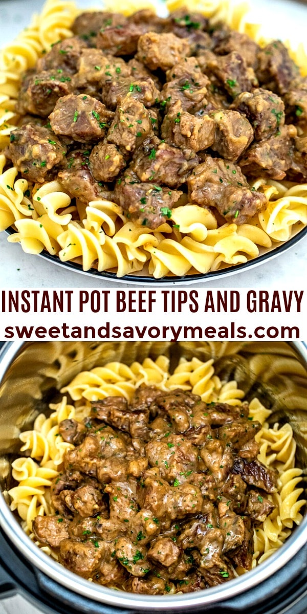 easy instant pot beef tips and gravy pin