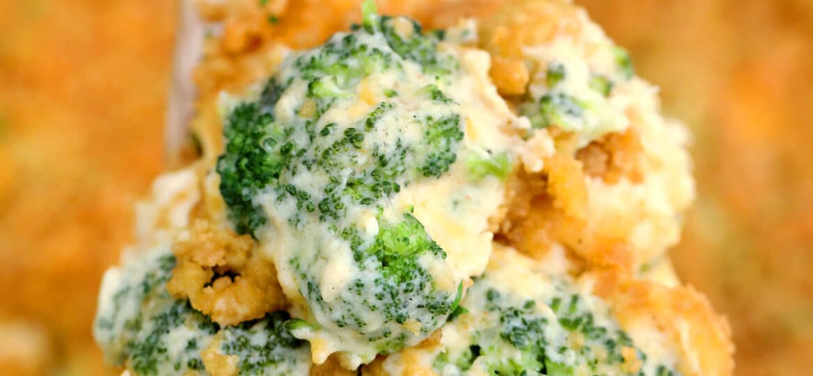 Picture of cheesy broccoli casserole.