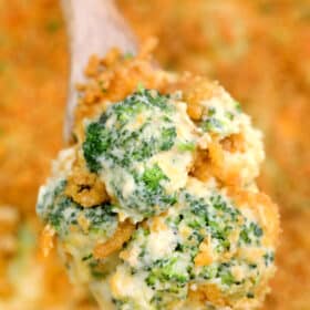 Picture of cheesy broccoli casserole.