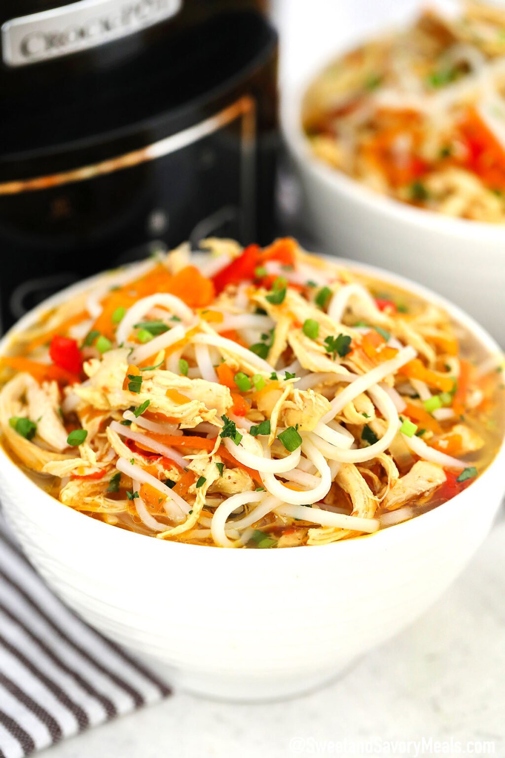 Slow Cooker Asian Chicken Noodle Soup - Sweet and Savory Meals