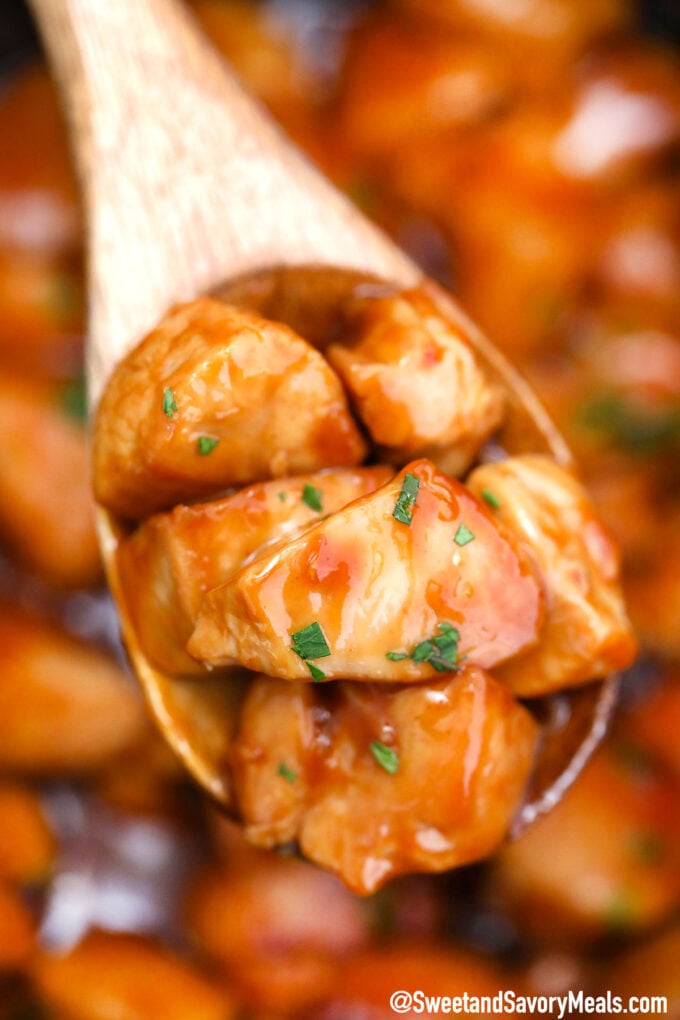 Photo of crockpot bourbon chicken.