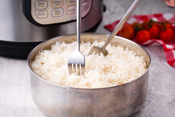 Fluffy rice cooked in the Instant Pot.
