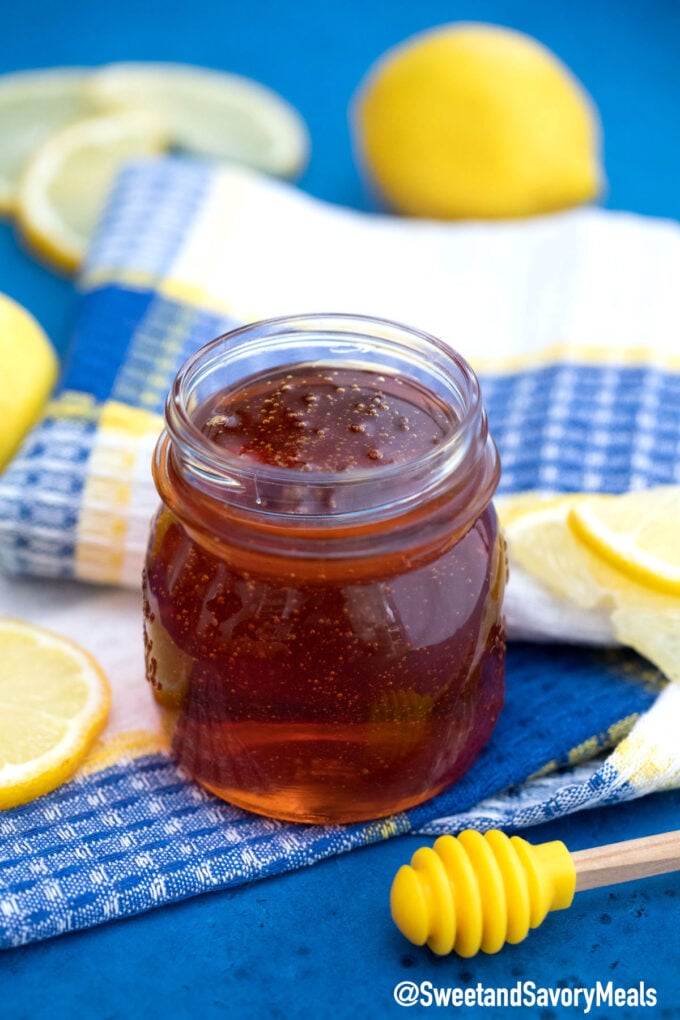 golden syrup in a glass jar
