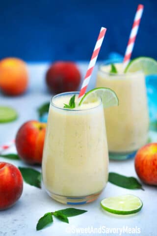 Photo of peach smoothie.