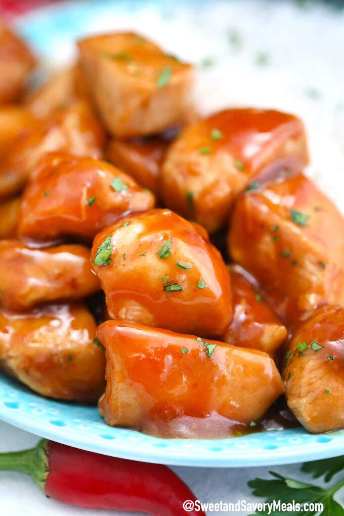 Picture of slow cooker bourbon chicken recipe.