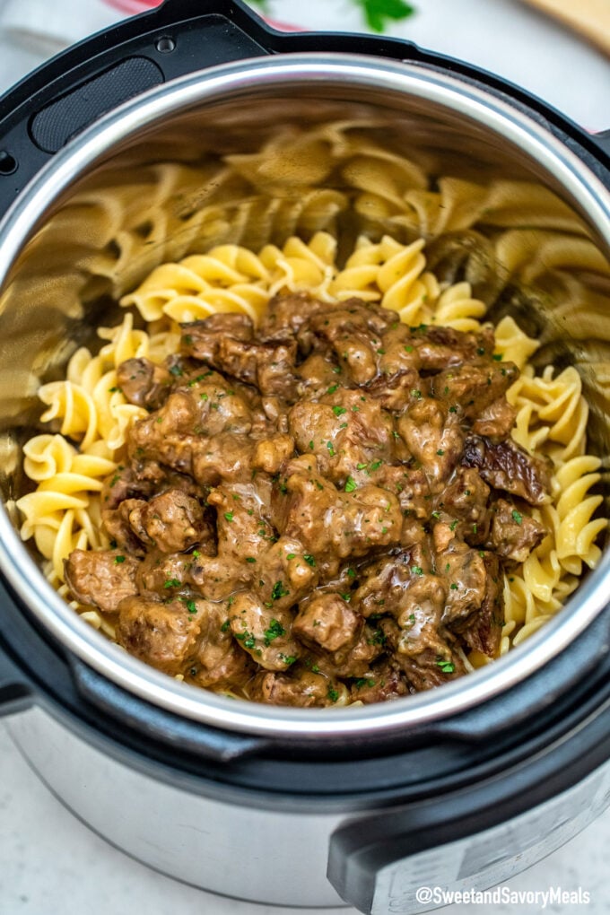 Picture of instant pot beef tips and gravy recipe.