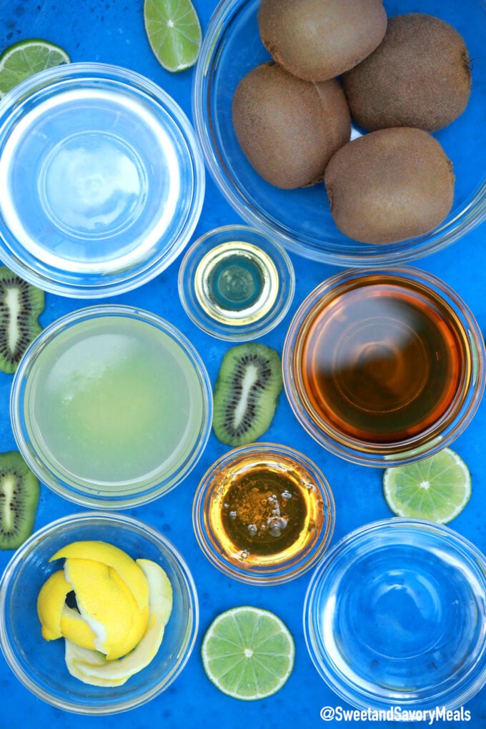 Photo of kiwi margarita ingredients.