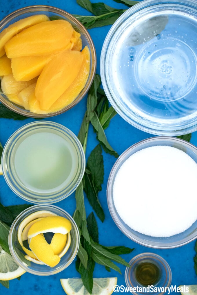 Photo of mango lemonade ingredients.