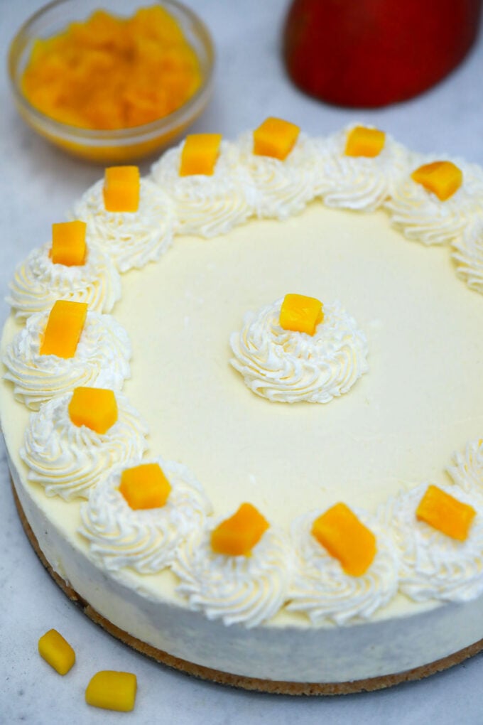 Picture of no bake mango cheesecake recipe.