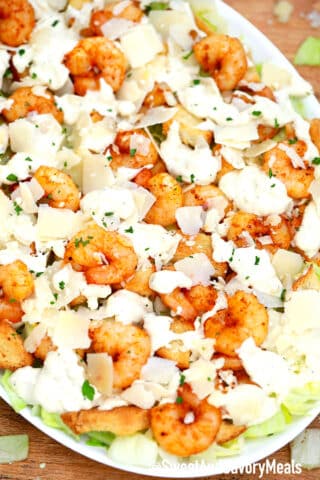 Photo of shrimp Caesar salad recipe.