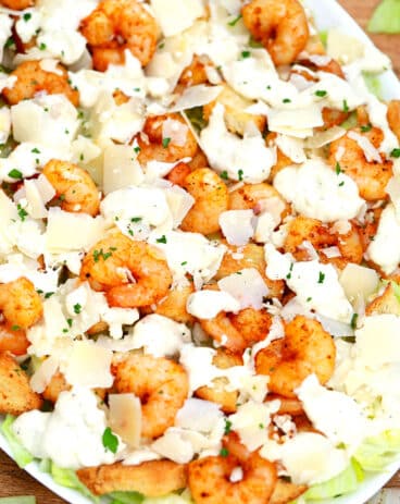 Photo of shrimp Caesar salad recipe.
