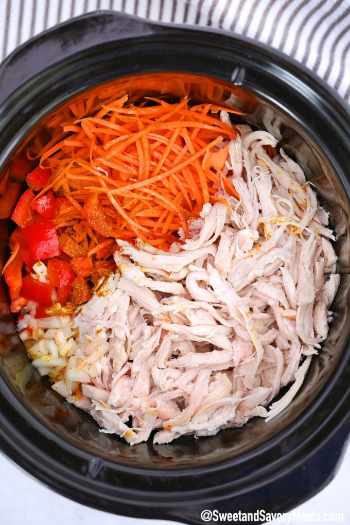 Picture of slow cooker asian chicken noodle soup ingredients.