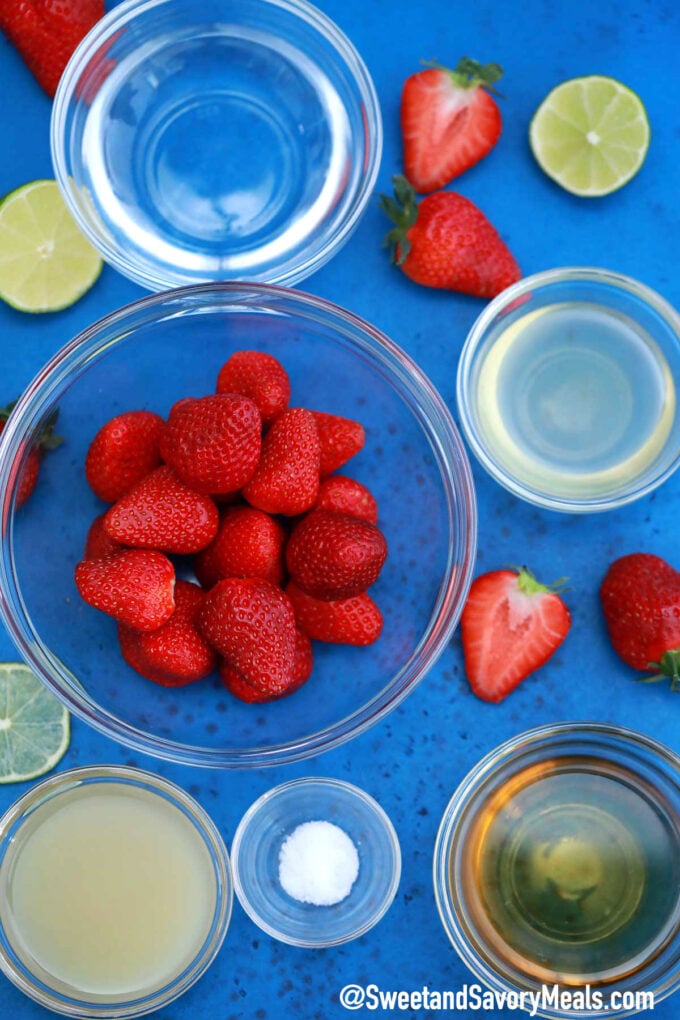 Photo of strawberry margarita ingredients.