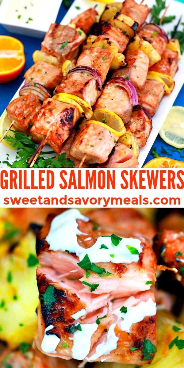 Grilled salmon skewers pin