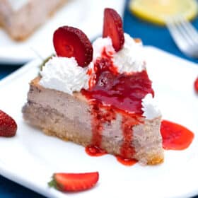 Photo of Keto strawberry cheesecake slice.