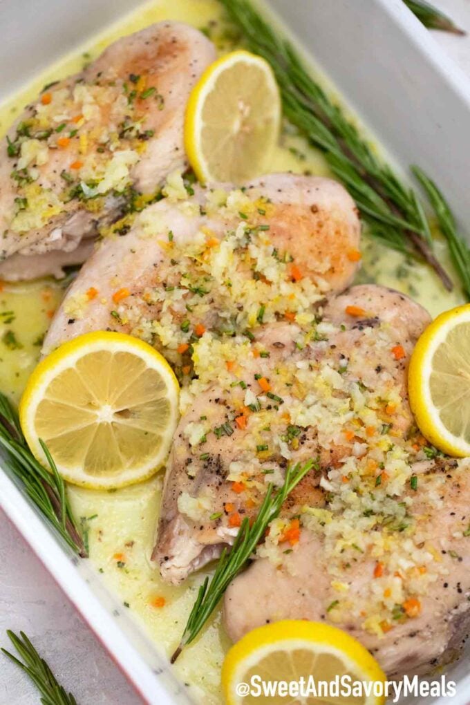 Rosemary chicken with garlic and lemons.