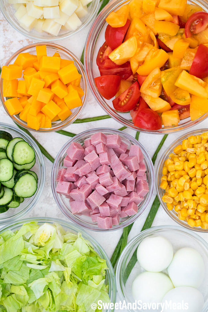 Picture of chef salad ingredients.