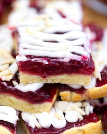 Cherry Bars cut into squares.