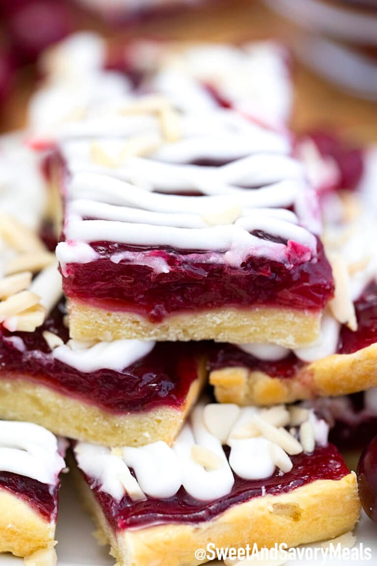 Cherry Bars cut into squares.