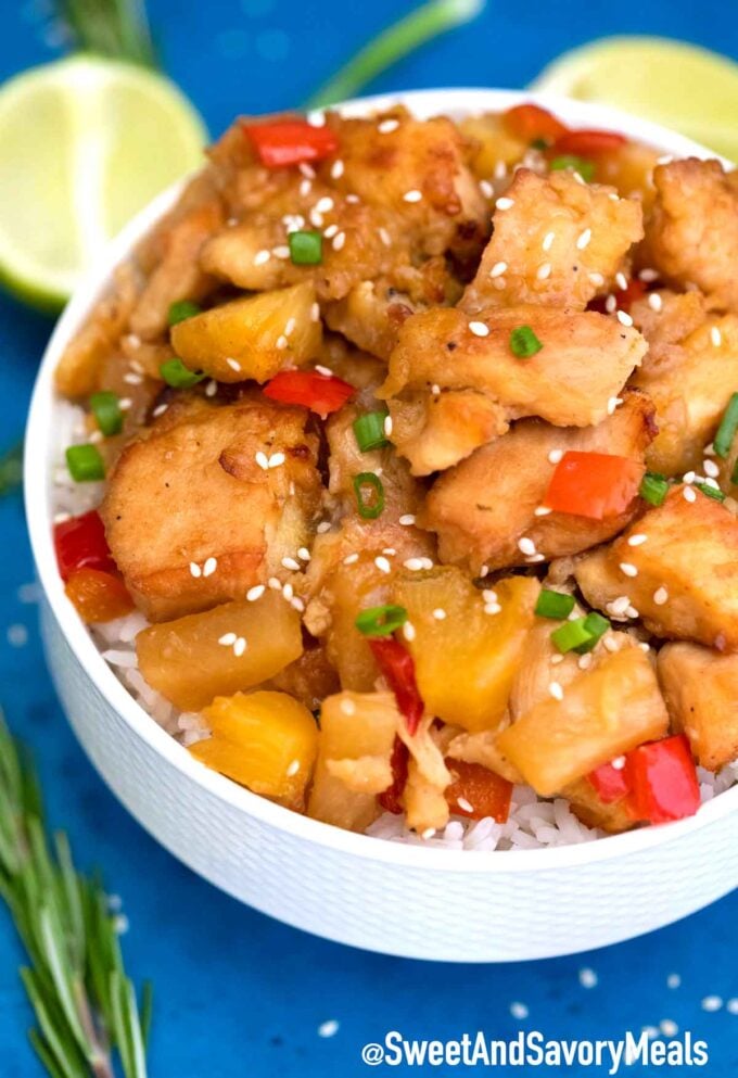 Hawaiian Chicken in a white bowl