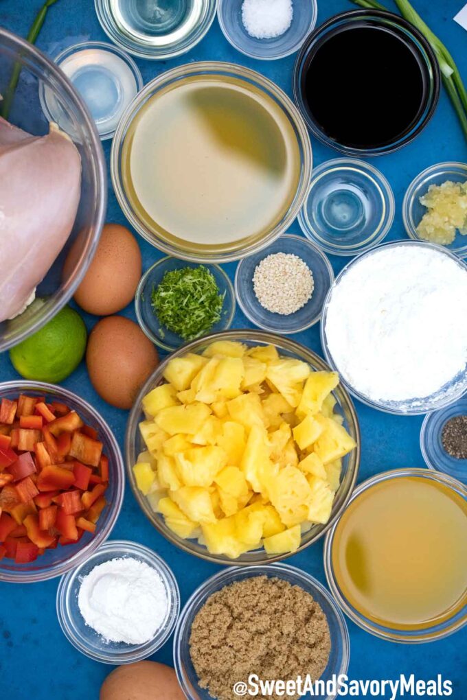 Hawaiian Chicken ingredients in individual glass bowl.