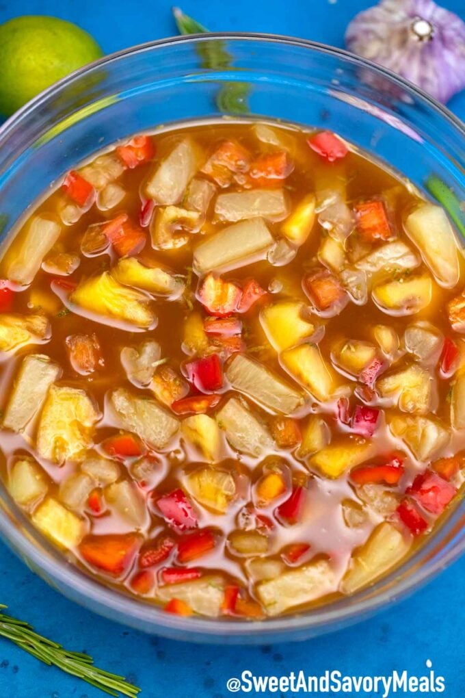 Hawaiian Chicken marinade with pineapple and bell peppers