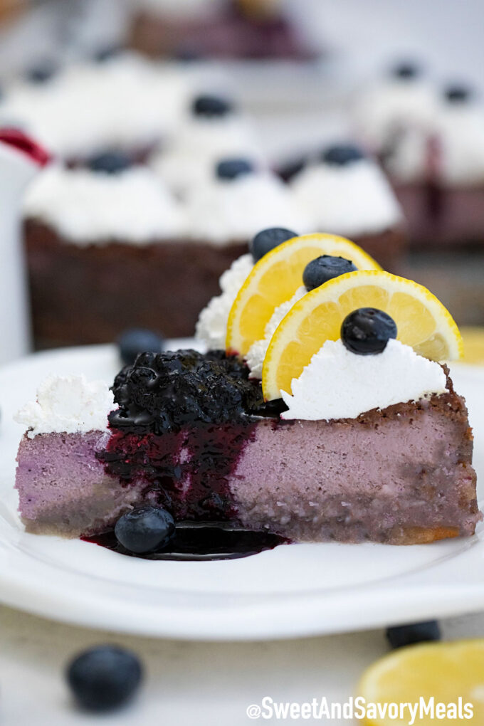 Picture of Keto blueberry cheesecake slice.