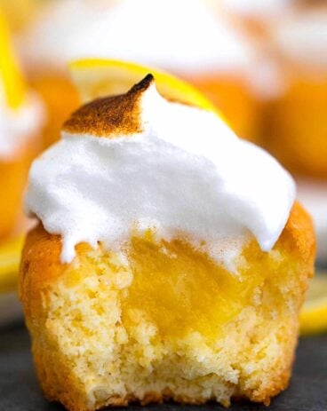 Lemon meringue cupcake with lemon curd.
