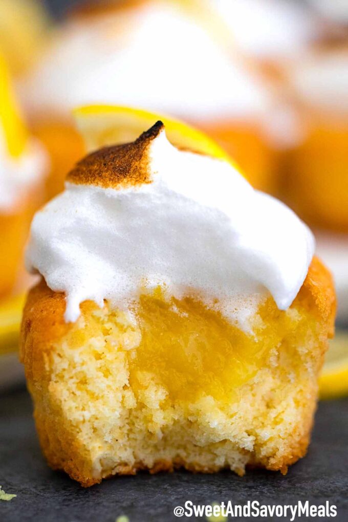 Lemon meringue cupcake with lemon curd.