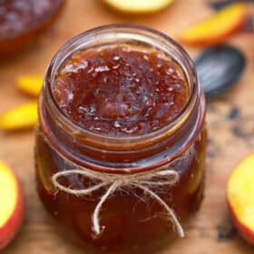 Photo of homemade peach jam.