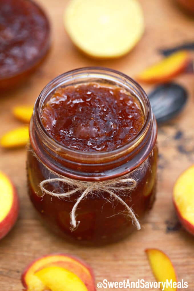 Photo of homemade peach jam.