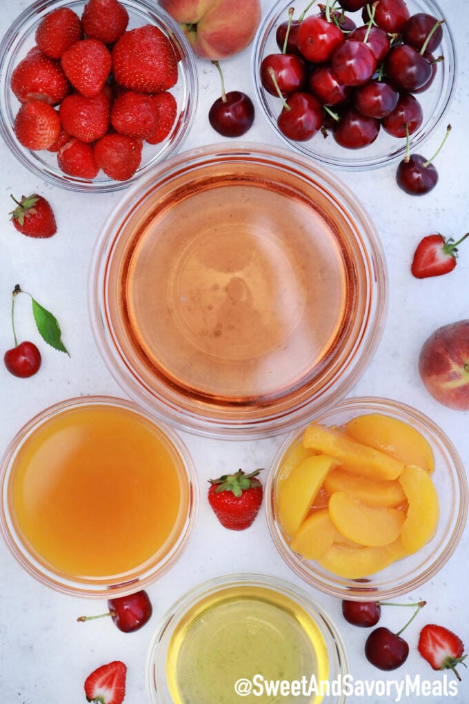 Image of peach sangria ingredients.