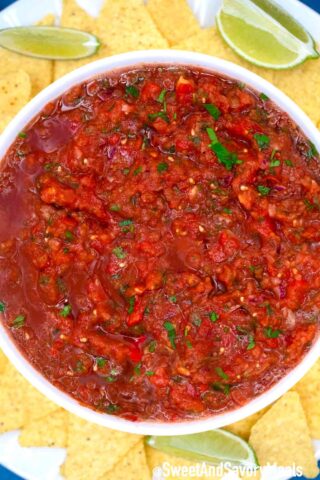 Salsa bowl with corn chips.