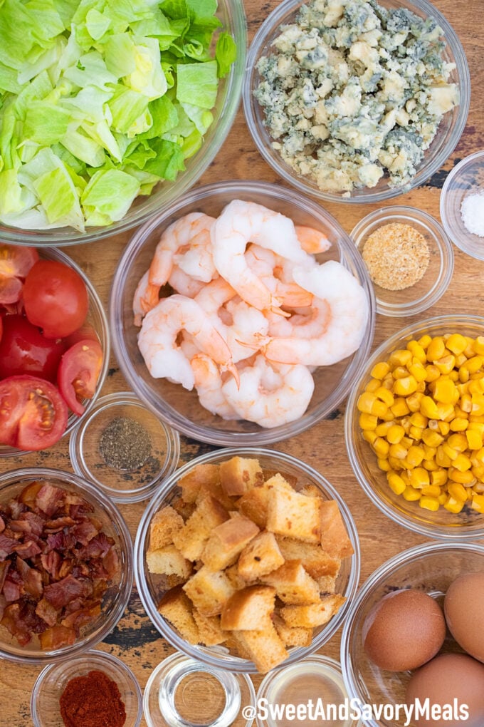 Shrimp Cobb Salad ingredients.