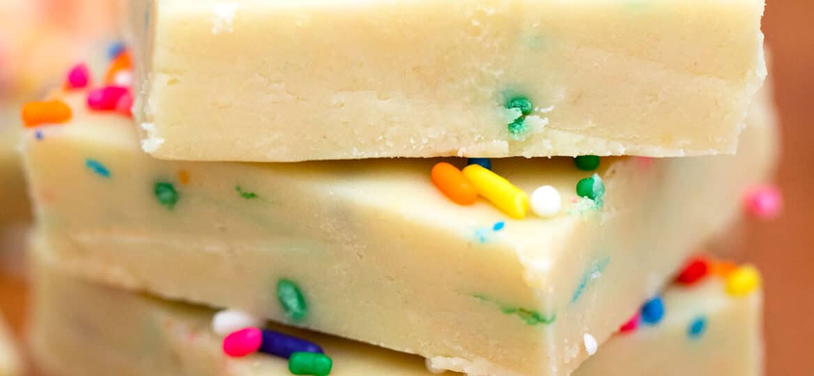 White chocolate fudge with sprinkles.