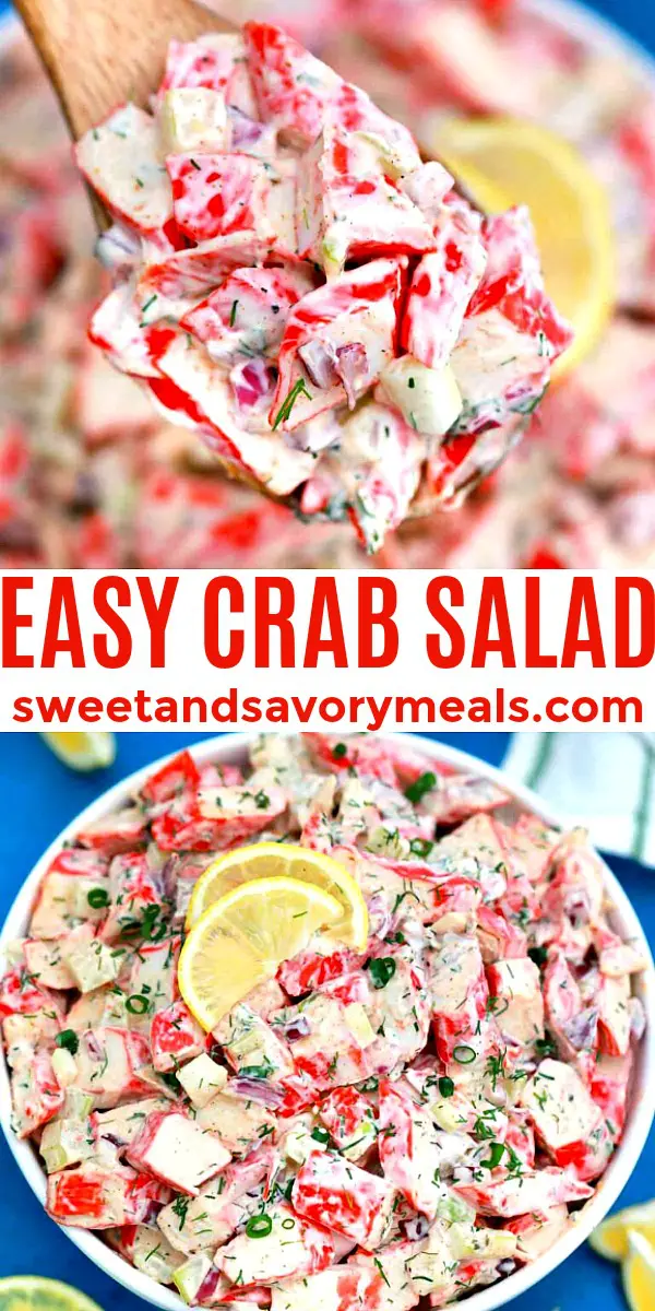Easy Homemade Crab Salad with onion large pin image