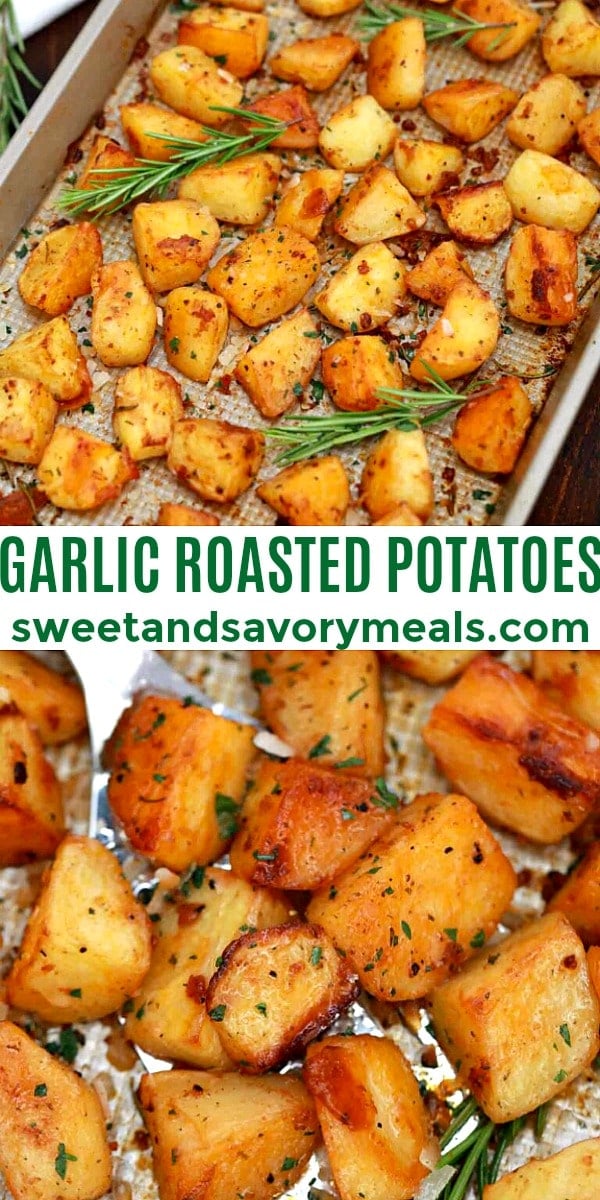 Easy garlic roasted potatoes pin photo