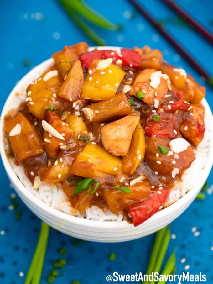 Instant Pot Hawaiian Chicken on rice