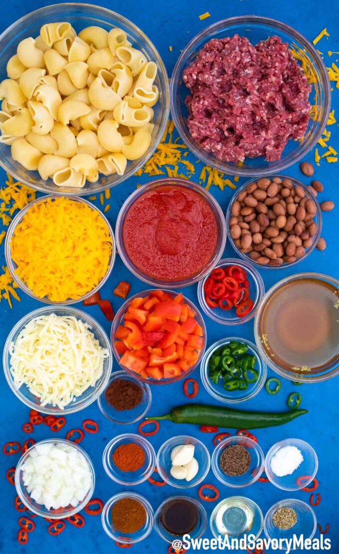 Ingredients for Chili Mac.