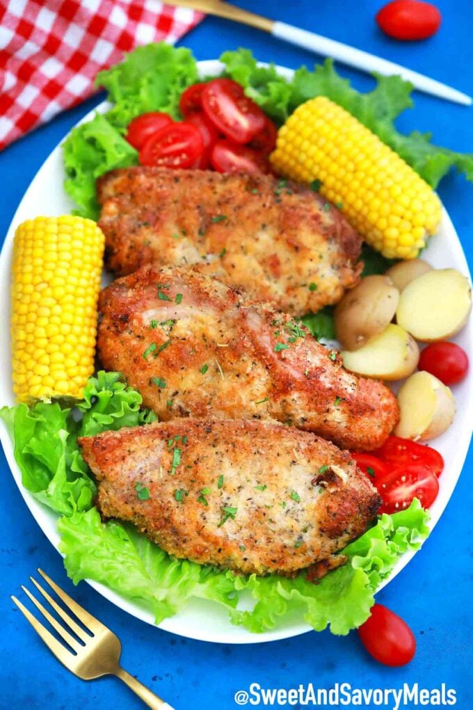 Crispy Pork chops on a serving plate.