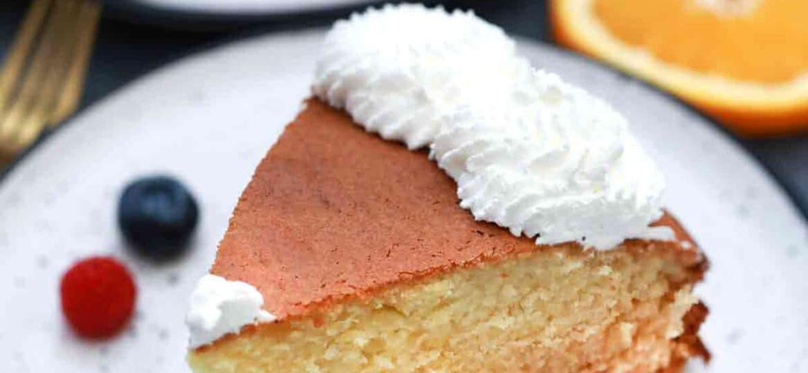 Yogurt orange cake slice.