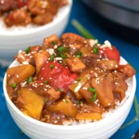 Bowl of rice and Hawaiian chicken