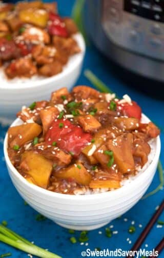 Bowl of rice and Hawaiian chicken