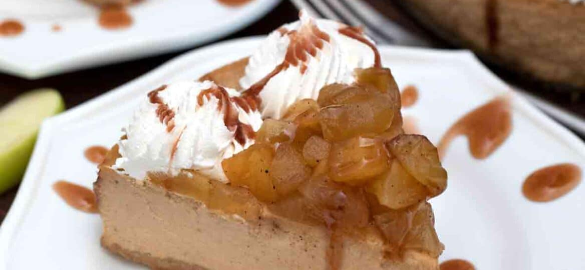 apple pie caramel cheesecake with browned apples