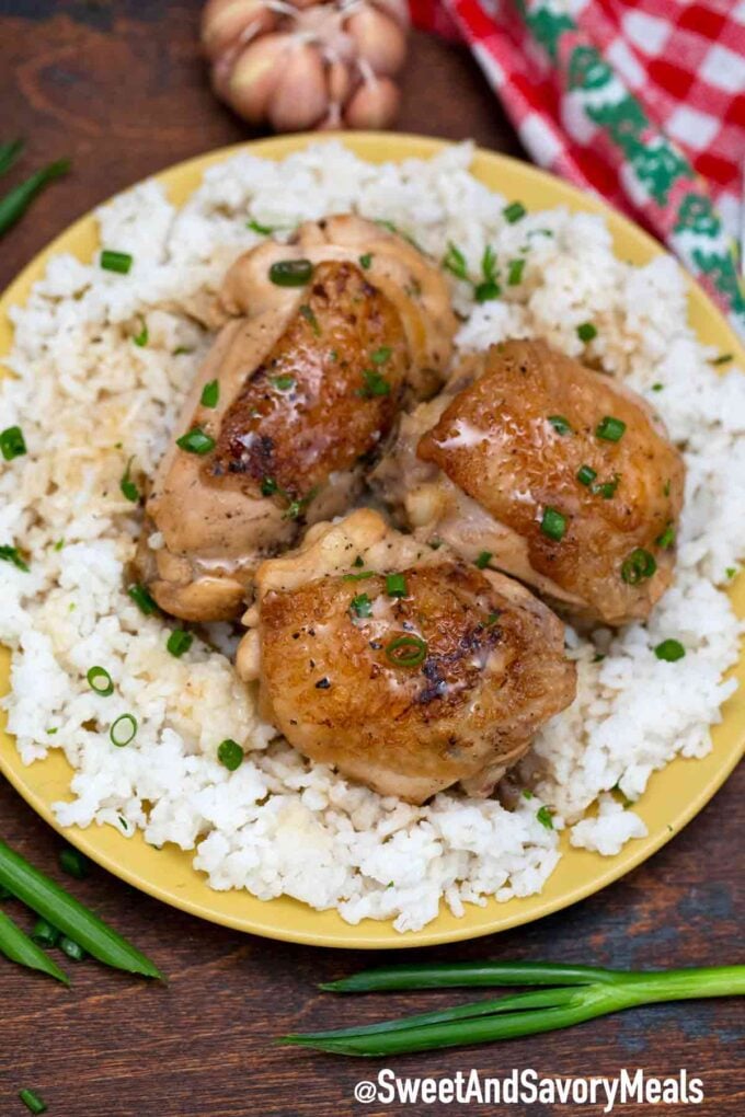 filipino chicken adobo with rice and sauce