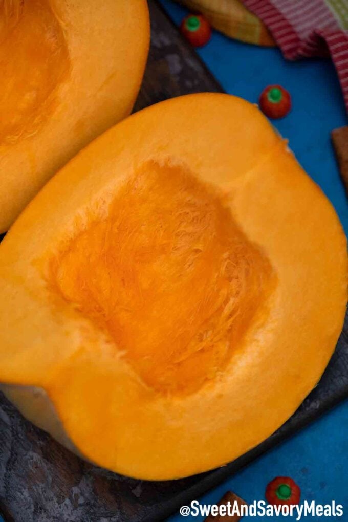 sugar pumpkin cut in half