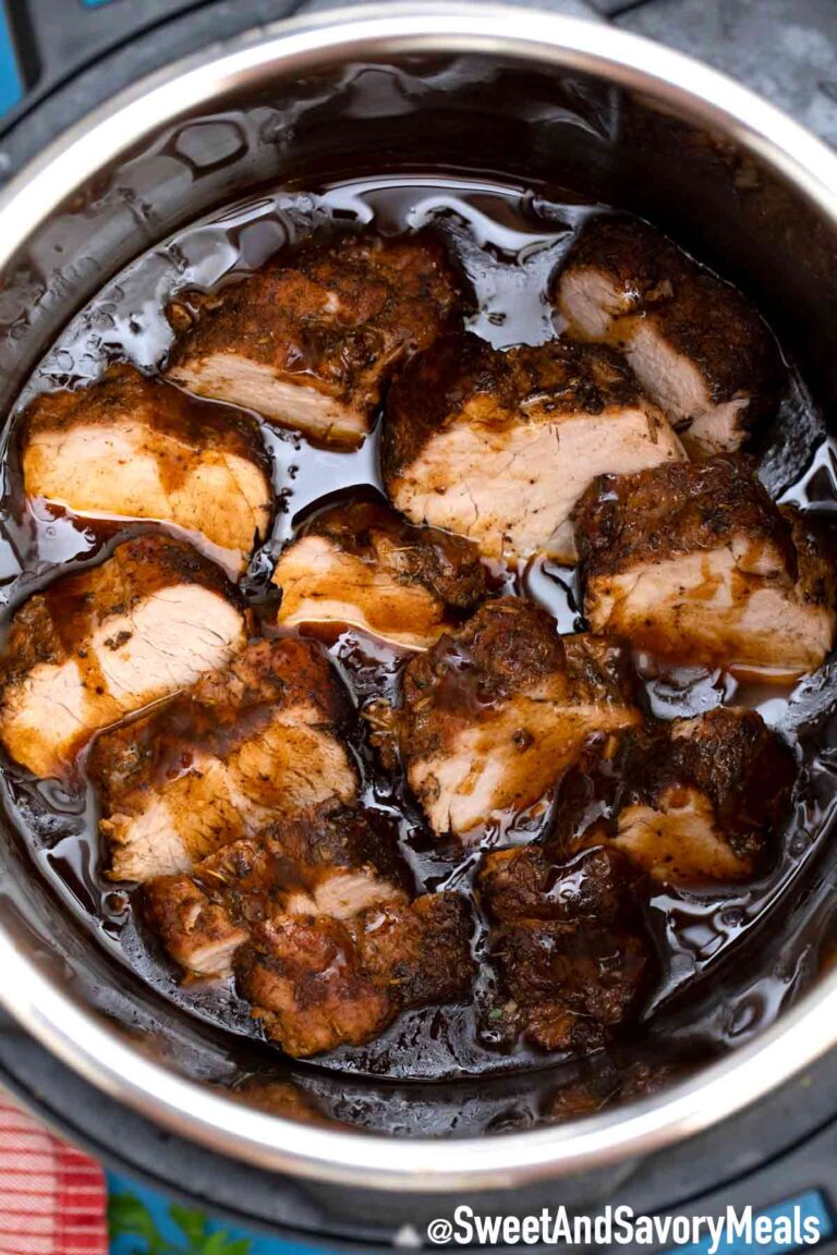 instant pot pork balsamic tenderloin sliced